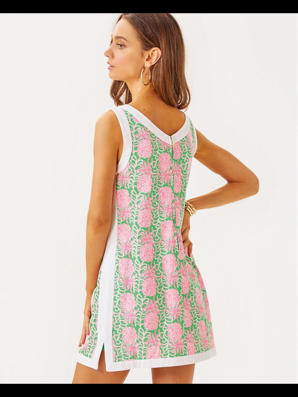Lilly Pulitzer Sleeveless Pink & Green Pineapple Print Shift Romper Sz 6 - Picture 2 of 2